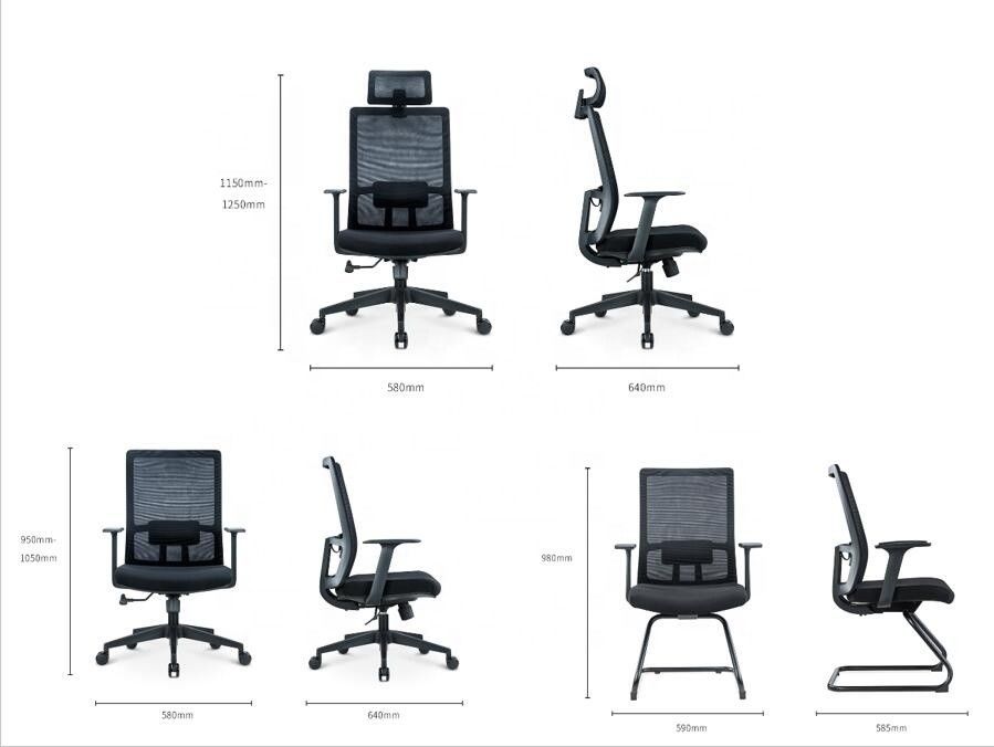 Staff Home Mesh Backrest Lift Swivel Office Chair with Headrest and Ergonomic Support