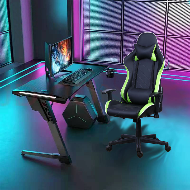 PU Castors Leather Reclining Gamer Chair with LED Light Bar Racer RGB Gaming Chair
