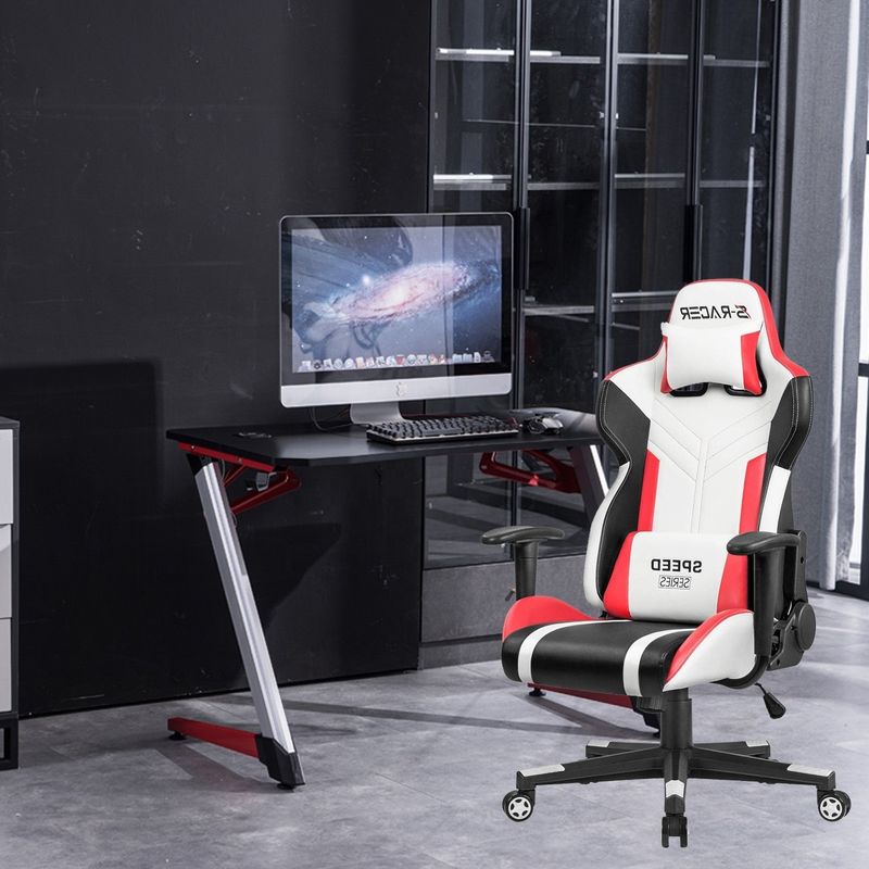 Comfortable White PU Leather Racing Gaming Chair for Professional E-sports Performance