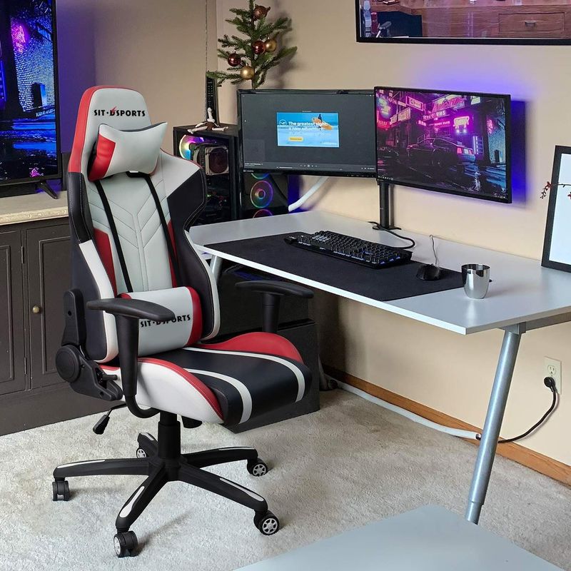 White PU Leather Racing Gaming Chair for Comfortable Gaming in Office/Home/Apartment