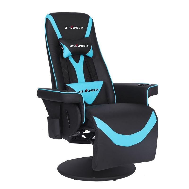 Luxury Black/Blue Racing Style Gaming Sofa with Cup Holder LED Lighting and Footrest