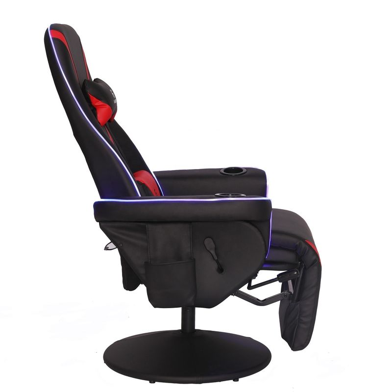 Luxury Black/Blue Racing Style Gaming Sofa with Cup Holder LED Lighting and Footrest