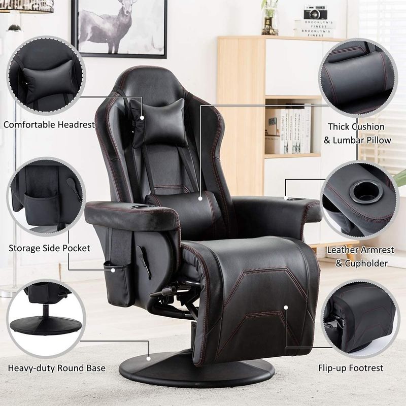 Gaming Chair With Cup Holder Pink Racing Style Leather Ergonomic Seat Swivel Sofa For Home